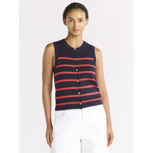 NWT Women’s Striped Button Up Sleeveless Cardigan Sweater – Size XS - Picture 1 of 5